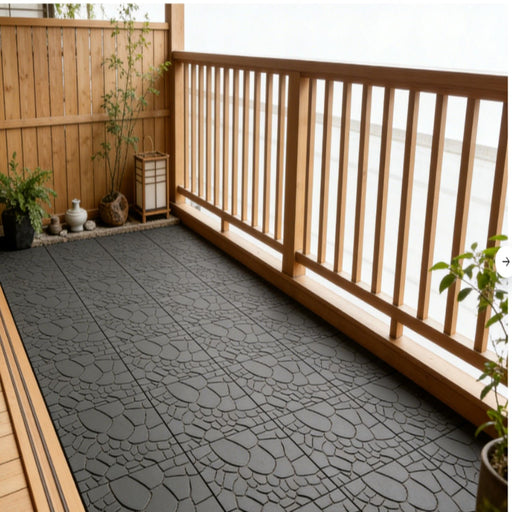 Stone Texture Patio Deck Tiles, Diy Interlocking Floor Tiles (Set of 44) - Dark Gray Daily Nest