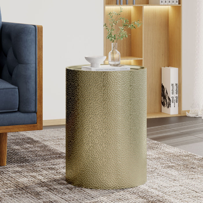 Modern Round Accent Table With Hammered Surface