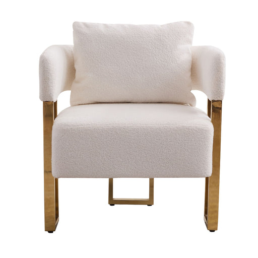 Modern Decorative Chair Teddy Fleece Upholstered And Metal Foot Home Essentials