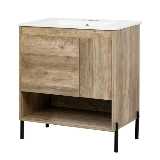 Bathroom Vanity Cabinet With Sink, Sliding Drawer, Soft Closing Door, Open Shelf - Natural Wood Hearth and Haven