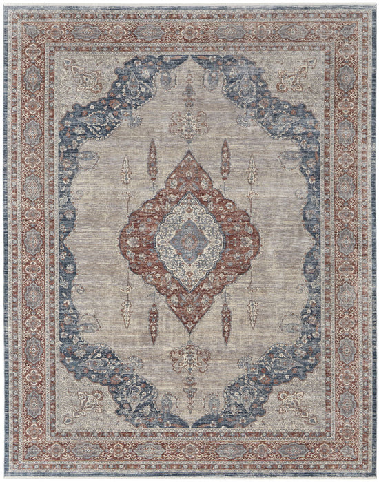 Floral Power Loom Stain Resistant Area Rug - Gray Red And Blue - 10' X 13'