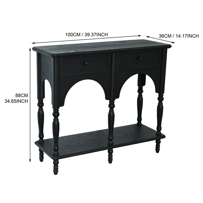 Accent Carved Console Table With Open Shelf And 2 Drawers For Living Room - Black Home Essentials