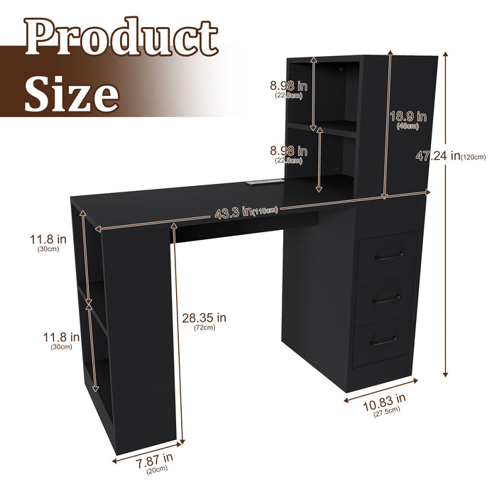 Computer Desk With 4 In 1 Socket & 3 Drawers, 4 Tier Shelves Home Essentials