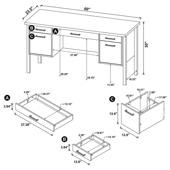 Azura - 4 Drawer Office Desk - Oak Furniture Max