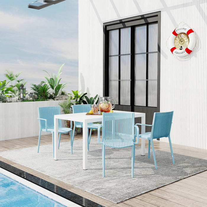 4 Modern Stackable Armchair Matched With Long Table Home Essentials