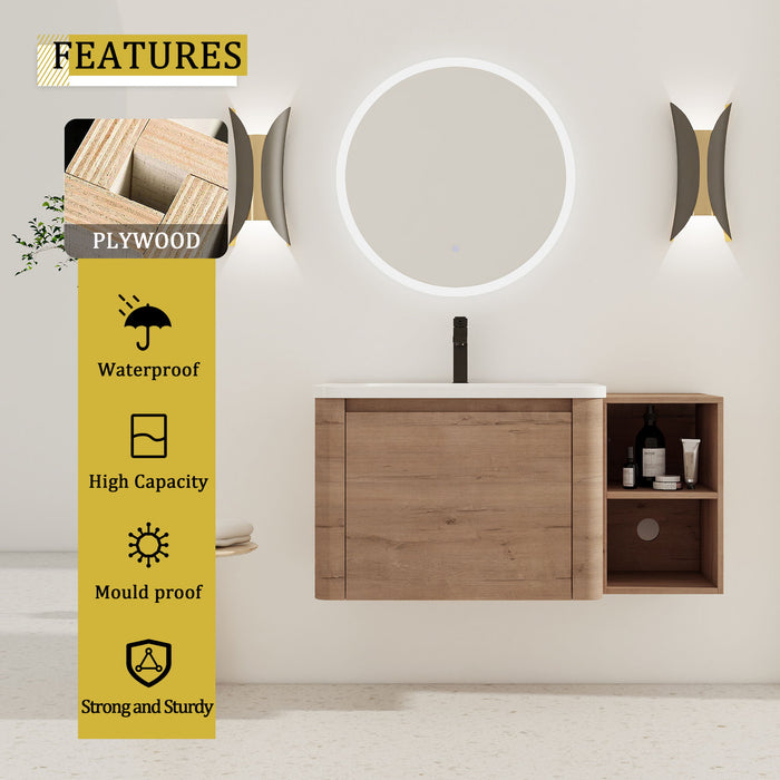 Wall Mounted Bathroom Vanity & Sink, Storage Shelves & Soft Close Door Home Essentials