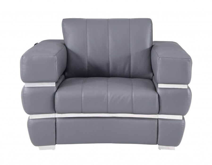 Stripe Top Grade Italian Leather Chair - Charcoal Gray