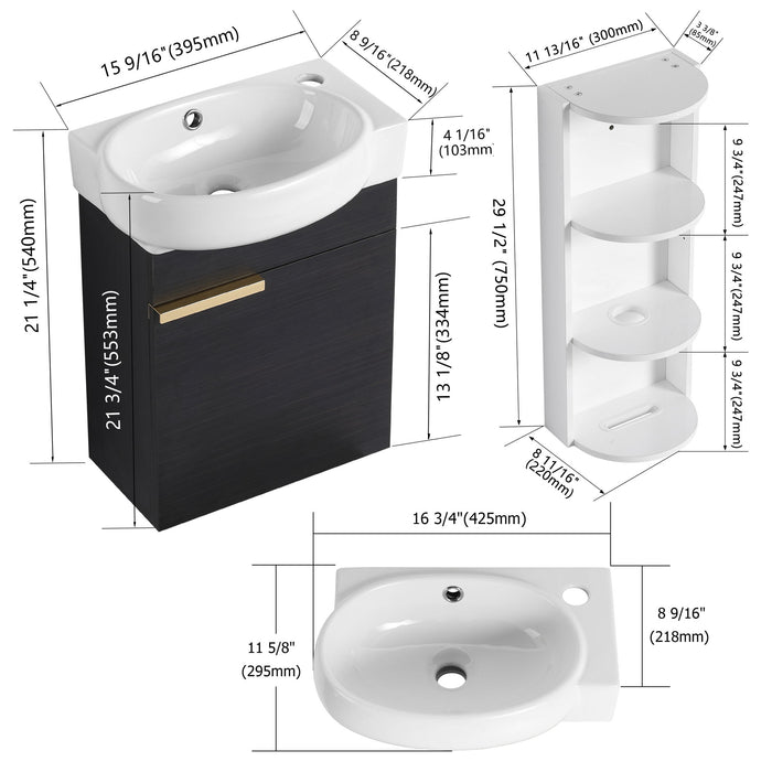 Wall Mounted Bathroom Vanity With Sink And Storage Rack, Soft Close Doors Home Essentials