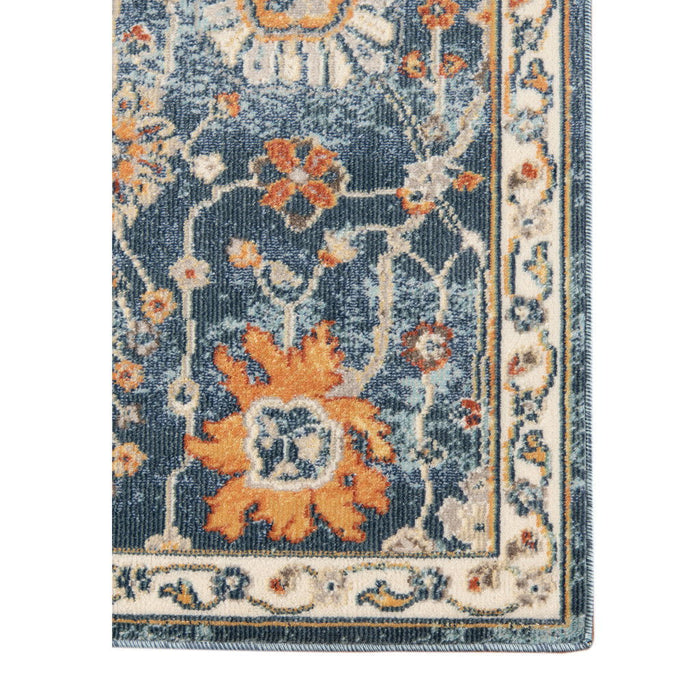 8' X 10' Floral Stain Resistant Outdoor & Indoor Area Rug - Blue / Orange