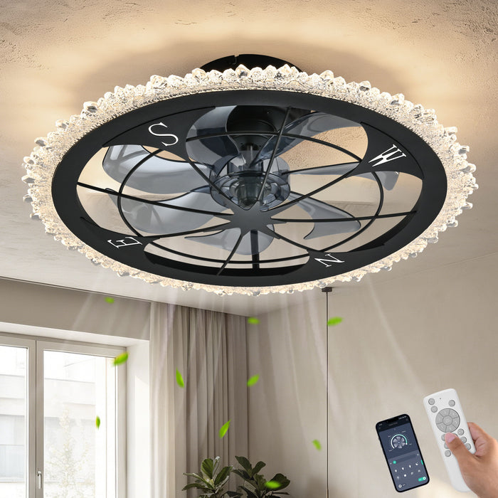 21" Caged Ceiling Fan With Dimmable LED Light And Remote Control, Low Profile Flush Mount Fan - Matte Black Daily Nest