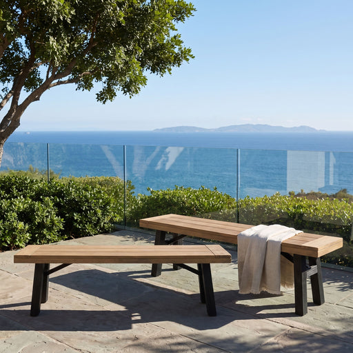 Outdoor Bench With Slat Panel Design And Acacia Wood Frame Noble House