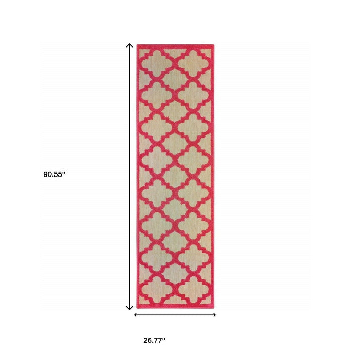 2' X 8' Geometric Stain Resistant Indoor / Outdoor Area Rug - Red