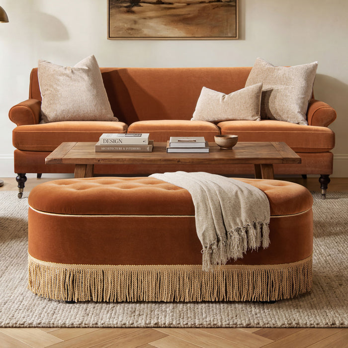 Melinda - Oval Tufted Bullion Fringe Storage Bench Jennifer Taylor Home