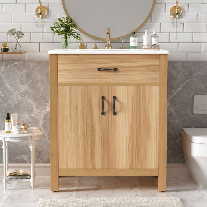 Bathroom Vanity With Flip Drawer, 2 Soft Close Doors, Adjustable Shelf And Ceramic Sink Hearth and Haven