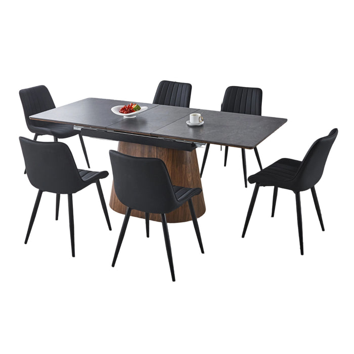 Extendable Dining Table With Cone Base And 6 Dining Chairs - Brown / Black Home Essentials