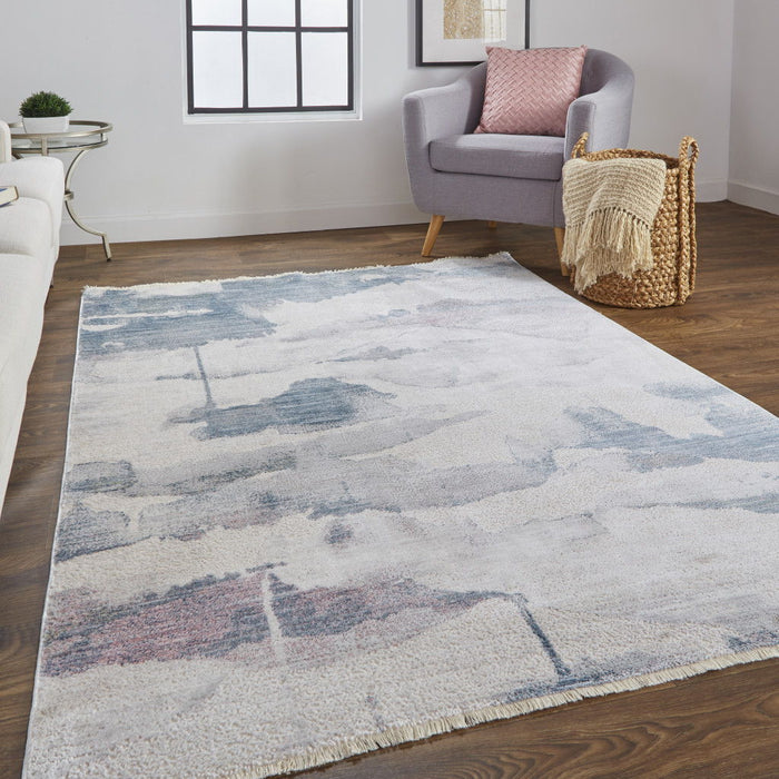 Abstract Stain Resistant Area Rug - Ivory Blue And Pink - 9' X 13'