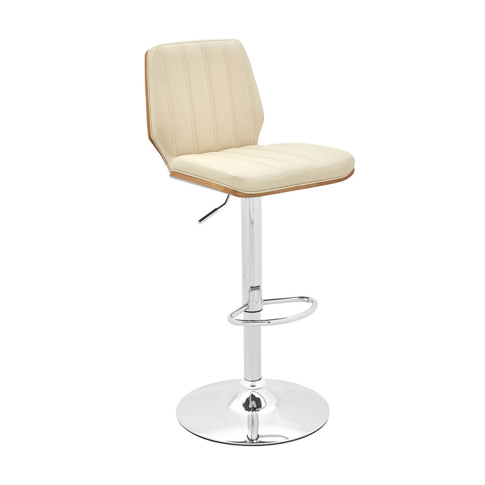 Faux Leather And Steel Swivel Adjustable Height Bar Chair 44" - Cream and Walnut