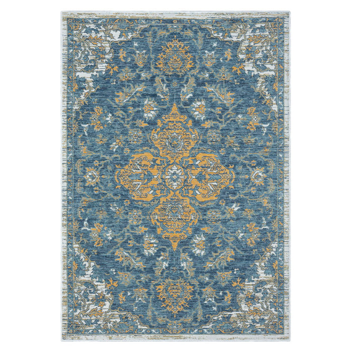 8' X 10' Medallion Stain Resistant Indoor / Outdoor Area Rug - Blue / Ivory