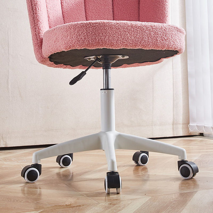 Set Of 1, Home Office Chair, Fluffy Fuzzy Comfortable Makeup Vanity Chair, Swivel Desk Chair Height Adjustable Dressing Chair For Bedroom - Pink / White