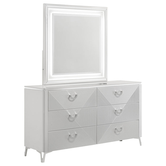 Buckley - 6 Drawer Dresser With Mirror - Gloss White Furniture Max