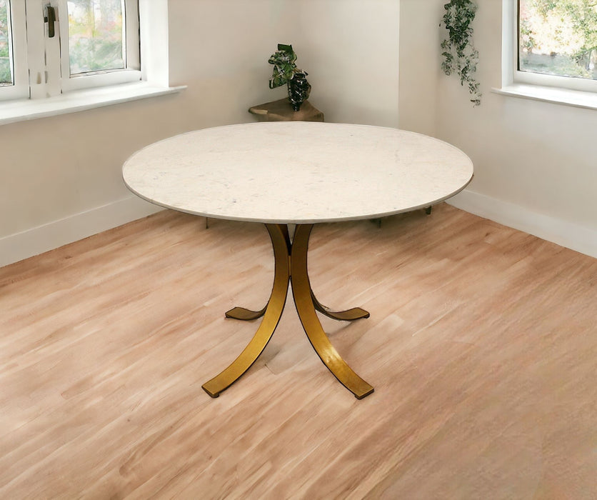 Rounded Marble And Iron Dining Table - Ivory / Brass