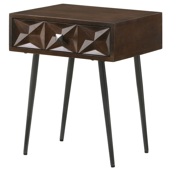 Gibson - Coffee 1 Drawer Rectangular Side Table With Angled Legs - Coffee Furniture Max