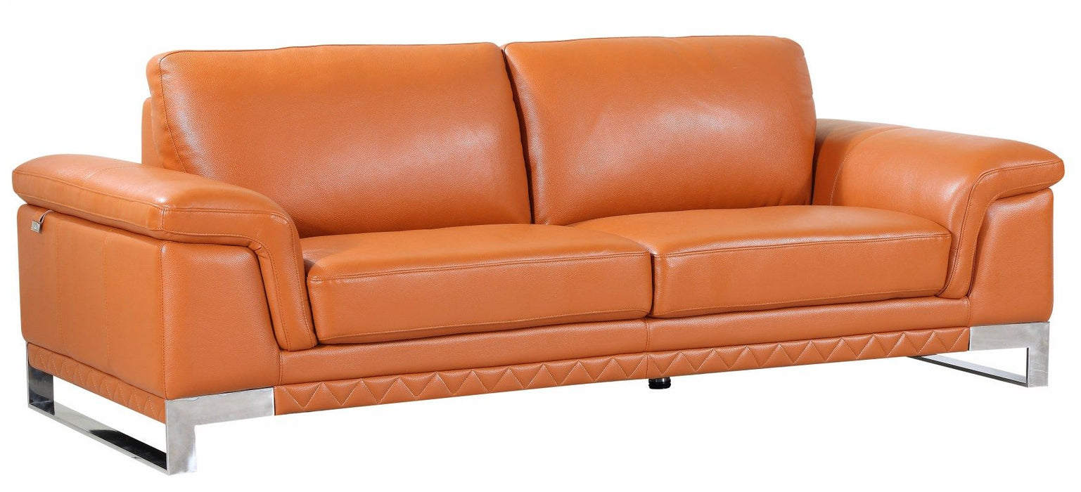 Italian Leather Sofa With Silver Legs - Orange