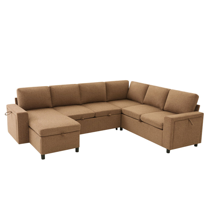 U - Shaped Convertible Sectional Sofa Bed With Storage, USB Charger & Cup Holders Hearth and Haven