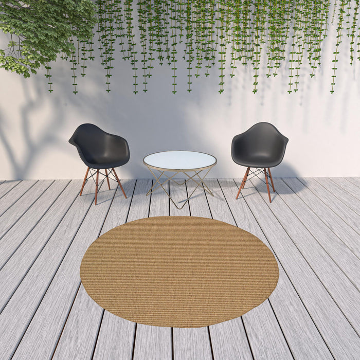 8' X 8' Round Striped Stain Resistant Outdoor / Indoor Area Rug - Tan