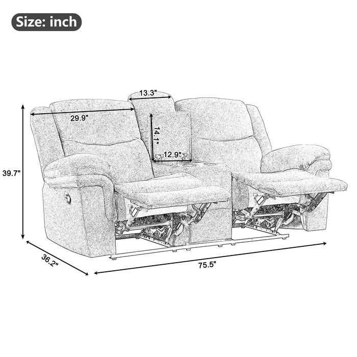 Home Theater Seating Manual Reclining Sofa With Hide-Away Storage, Cup Holders, 2 USB Ports, 2 Power Sockets For Living Room, Bedroom - Dark Blue