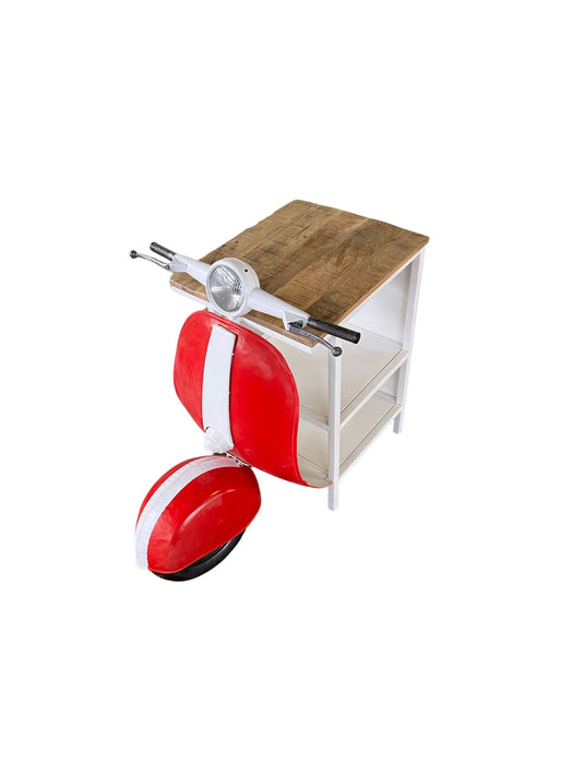 Novelty Scooter Open Cabinet With Two Shelves - Red And Off-White