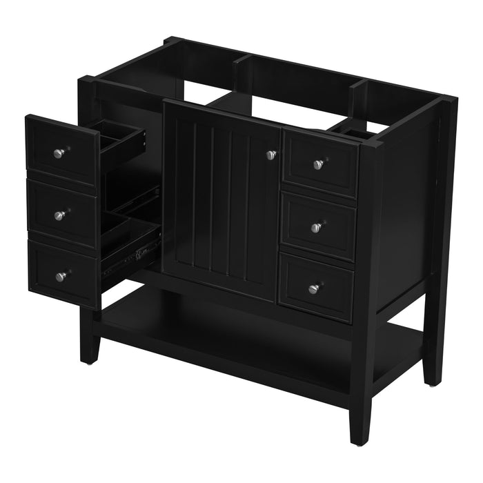 36" Bathroom Vanity Base With 2 Cabinet And 3 Drawers - Black Hearth and Haven