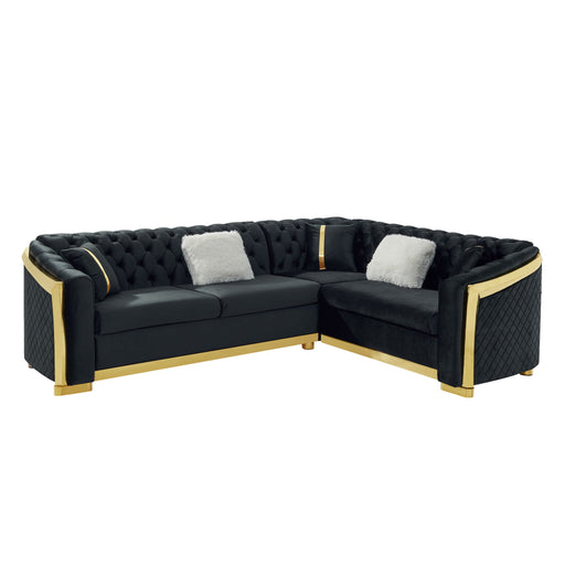 L Shaped Chesterfield Sectional Sofa With Stainless Steel Accents Home Essentials