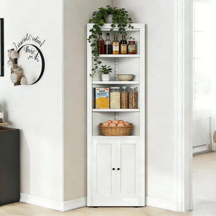 Tall Corner Storage Cabinet With 2 Doors, 5-Tier With Adjustable Shelves, Freestanding - White Home Essentials
