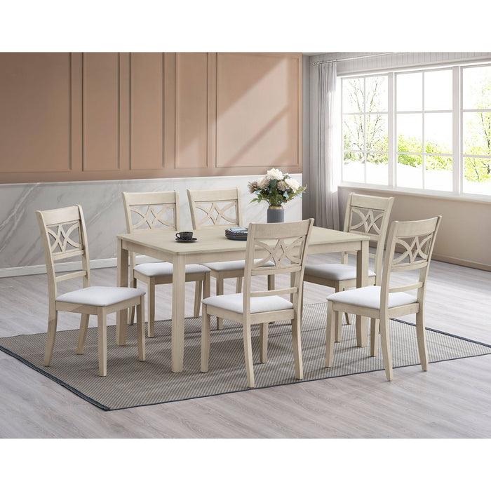 Ferris - 7 Piece Dining Set With Cross Back Chairs And Rectangular Table - Antique White Acme