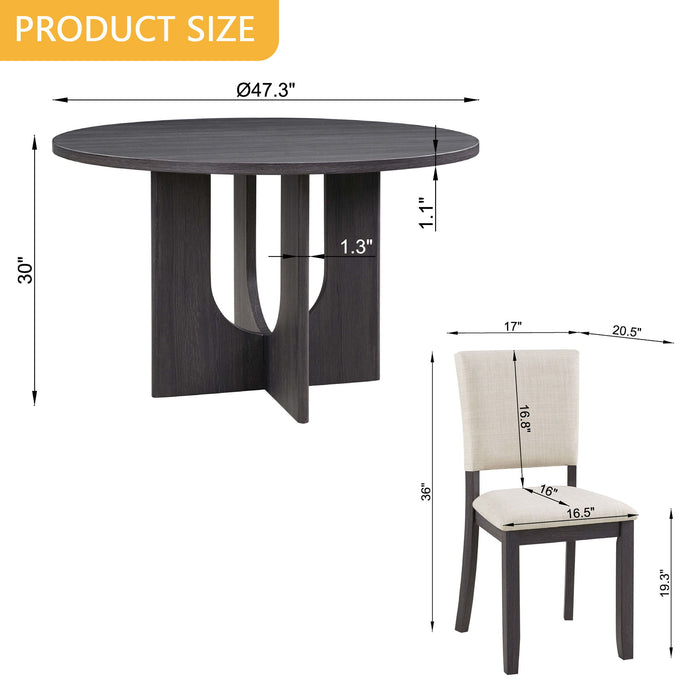 Round Dining Set With 4 Upholstered Dining Chairs Home Essentials