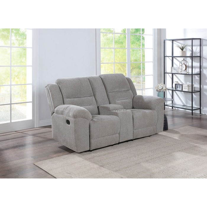 Sebring - Upholstered Manual Reclining Loveseat With Center Storage Console - Gray Furniture Max