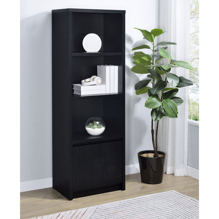 Sloat - 3 Shelf Media Tower With Cabinet Storage - Black Furniture Max