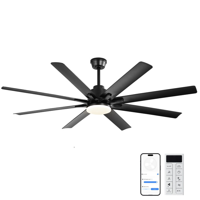 52" Smart Ceiling Fan With 8 Blades, Voice Remote Control, 6 Wind Speeds, LED Light - Black Daily Nest