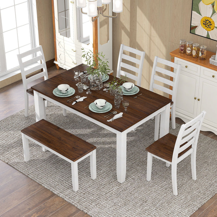 6 Piece Dining Set With 4 Upholstered Chairs & Bench - Walnut Hearth and Haven