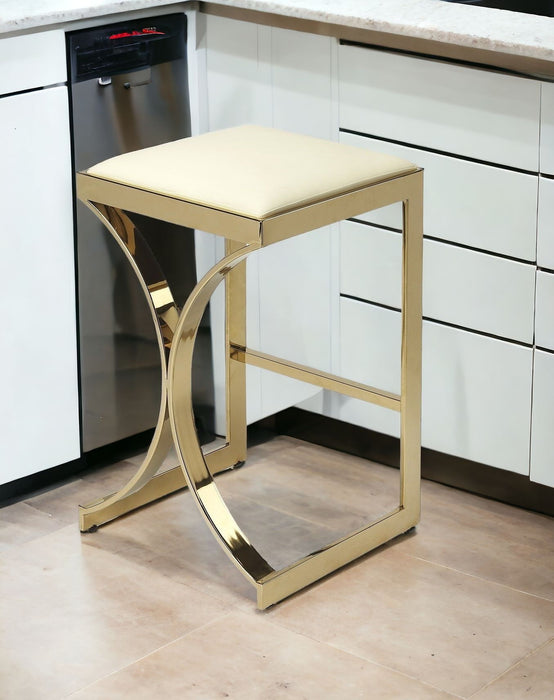 Backless Counter Height Bar Chair - Off White / Gold