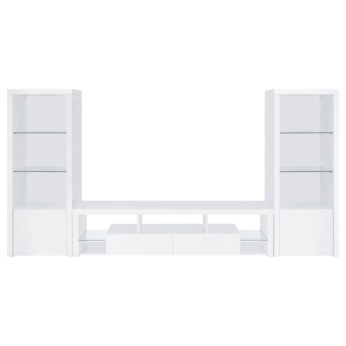 Lance - 3 Piece TV Entertainment Center With Shelves - Gloss White Furniture Max