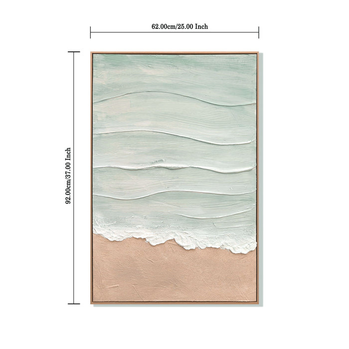 Framed Beach Wall Art, Textured Canvas Painting, Neutral Ocean Decor For Living Room - Beige / Blue Daily Nest