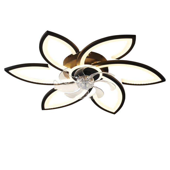 30" Flower 6 Speed Ceiling Fan With Remote Controlled LED Lights, Low Profile Flush Mount Fan Daily Nest
