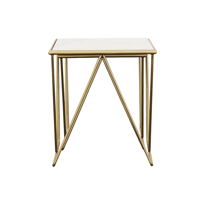 Sinclair - 2 Piece Nesting Table Set With Iron And Luxurious Marble Surface - White / Gold Furniture Max