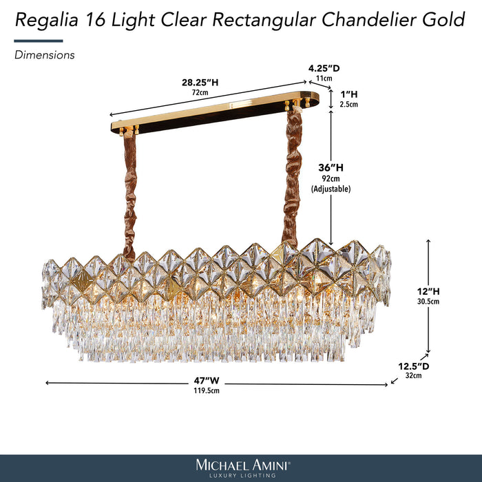 Michael Amini Lighting - Regalia 16-Light Rectangular Crystal Chandelier - Gold Michael Amini