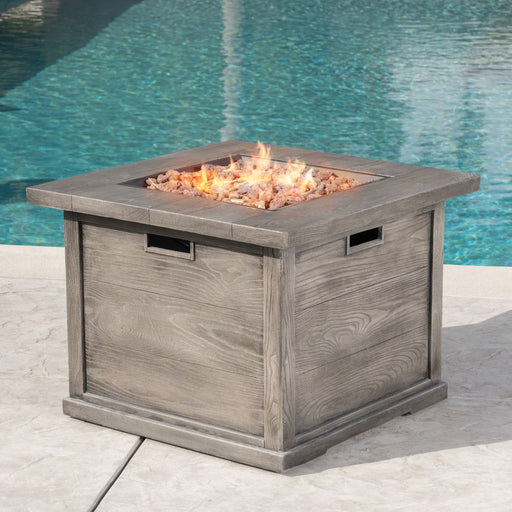 Outdoor Patio Square Gas Burning Mgo Fire Pit, Tank Inside, 40000 Btu Noble House