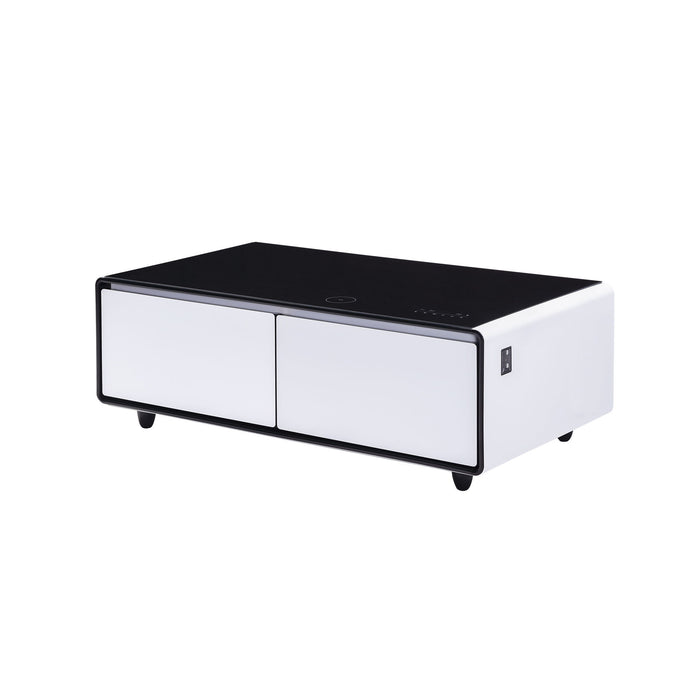 Modern Smart Coffee Table With Built-In Fridge, tooth Speaker, Wireless Charging Module, Touch Control Panel, Power Socket, USB Interface, Outlet Protection, Atmosphere Light Home Essentials
