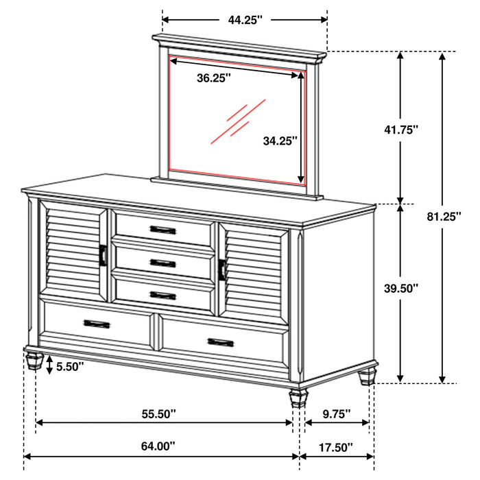 Lockeford - 5 Drawer Dresser With Mirror - White Furniture Max