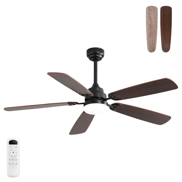 52" Ceiling Fan With LED Light, 6 Speed DC Motor, Remote Control - Matte Black Daily Nest